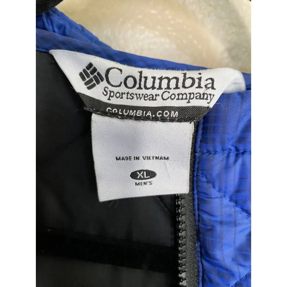 Columbia Mens Blue Hooded Quilted Jacket XL Water-Resistant Winter Coat‎ Nylon